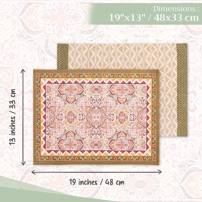 Бавовняні килимки для серветок, набір з 4 шт. , декоративні килимки для серветок, пасхальні килимки, що миються, для свят, вечерь, весни, літа (33 см x 48 см) (27 - Дамаск), 39Hermine 100