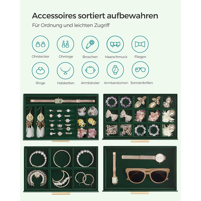 Органайзер для ювелірних виробів 4-рівневий темно-зелений SONGMICS