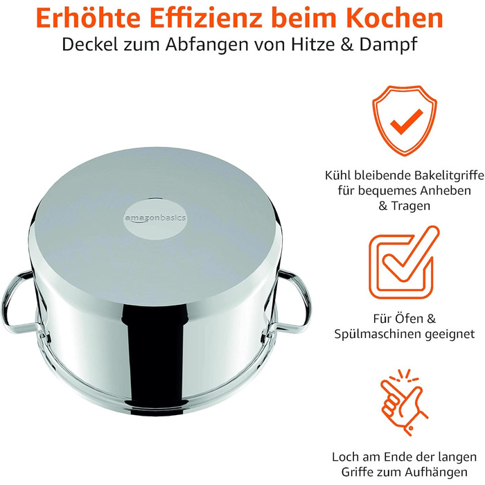 Набір посуду Kitchen-Profi Basics з 11 предметів з нержавіючої сталі для індукції з кришками, сріблястий (9 предметів)