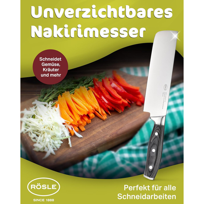 Японський кухарський ніж накірі 18 см Wolfgrey Rosle