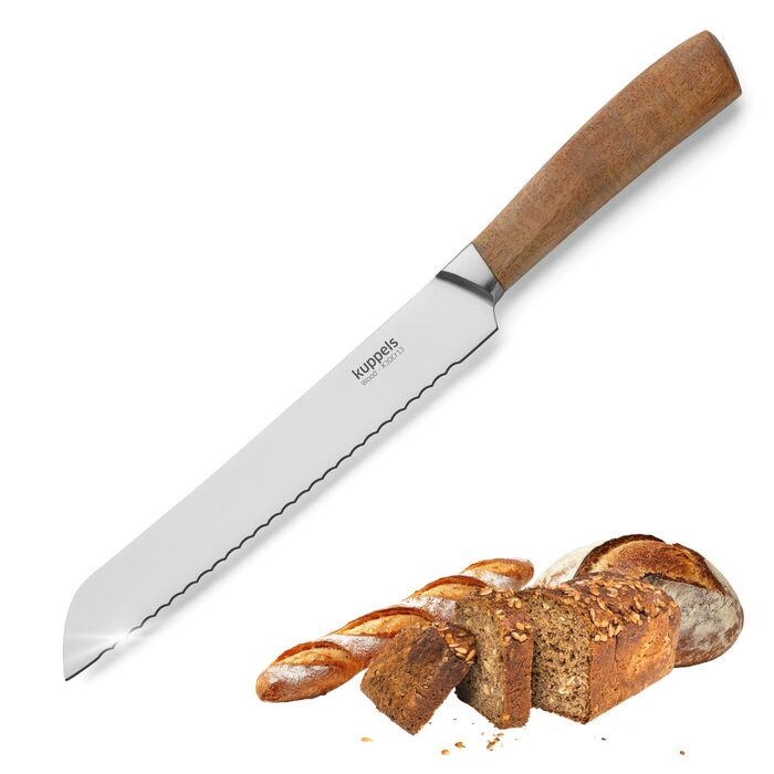 Набір кухонних ножів Kuppels WOOD, 3 предмети ніж шеф-кухаря, ніж універсальний та ніж для овочів з ручкою з акації. Надзвичайно гострий набір ножів з хромо-ванадієвої сталі, професійний набір для овочів та мяса (включає ніж для хліба).