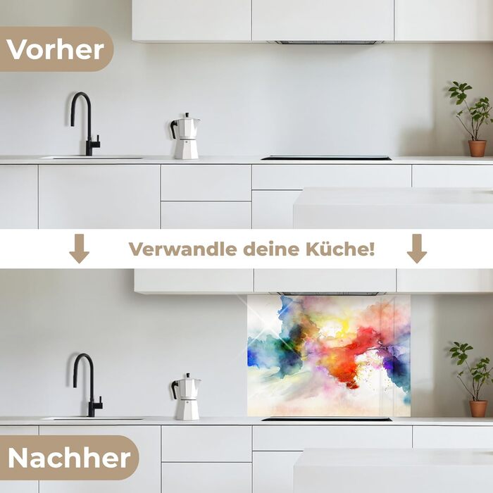 Кухонний фартух 60x80 см Самоклеючий настінний захисний екран для кухні Кухонний фартух Кухонні фасади Кухонні фартухи Кухонна стіна Вода - Пейзаж - (Акварель - Веселка, 60 x 80 см)