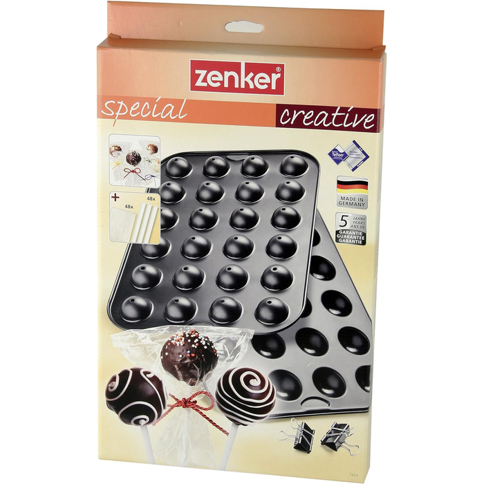 Набір виробників кейк-попсів Zenker 7424, 38,5 x 26,5 см Special Creative, форма для випічки тортів на паличці, в т.ч. аксесуари (стебла і тримач), кількість , колір чорний