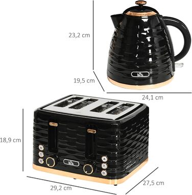 Набір для сніданку HOMCOM Kettle Toaster Set з чайником 1,7 л, тостером на 4 скибочки, 2200 Вт, 7 рівнів підрум&39янення, розморожуванням, розігріванням та піддоном для крихт, термостатом Otter, кремово-білим (чорним)