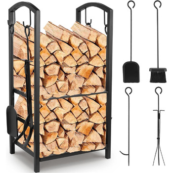 Подставка для дров с 4 каминными инструментами Vialex