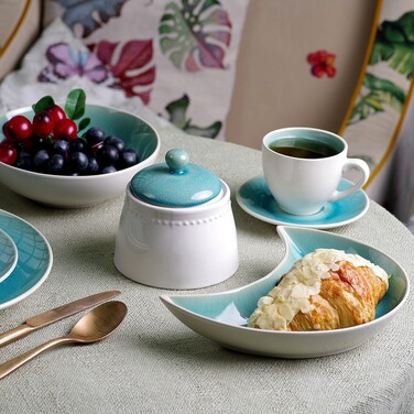 Кухоль Fissman CELINE 220 мл з блюдцем, колір лазурний кераміка (6228)