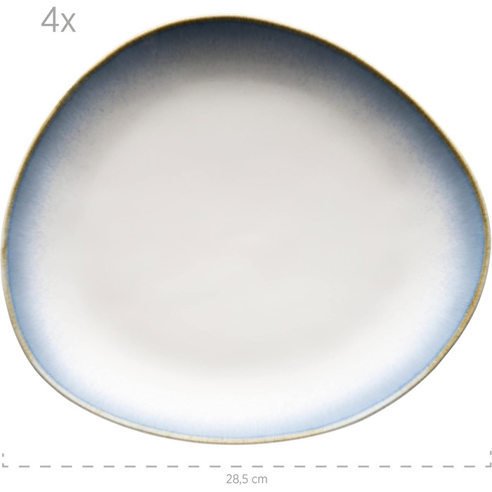 Сучасний набір посуду на 4 персони з унікальною формою та градієнтом кольорів від кремово-білого, 16 предметів у вінтажному вигляді, керамограніт (комбінований сервіз, синій), 931991, La Sinfonia