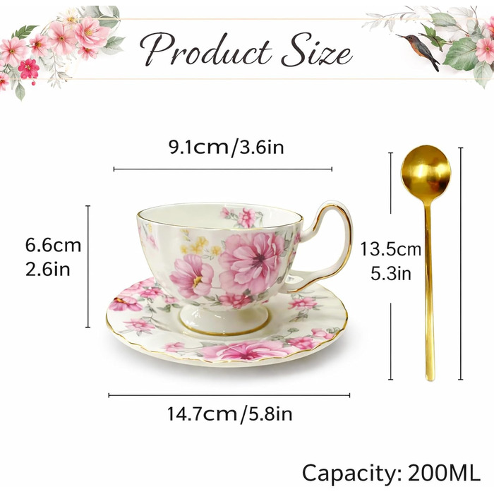 Керамічна чайна чашка з блюдцями та ложками (зима)