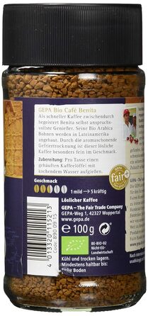 Органический растворимый кофе 100 г Cafe Benita GEPA