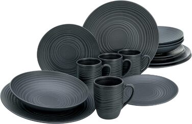 Набір посуду на 4 персони, 16 предметів, чорний Lava Stone Creatable