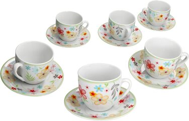 Набір із 6 тарілок для торта MamboCat Variant Floral Барвисті порцелянові тарілки для сніданку на 6 осіб Барвисті маленькі тарілки для салату, десерту та інших страв на сніданок, обід, каву та вечерю (кавова чашка з блюдцем)