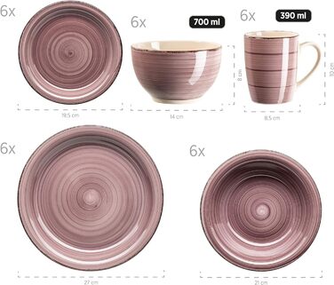 Набір посуду на 6 персон, 30 предметів, рожевий Bel Tempo II MÄSER