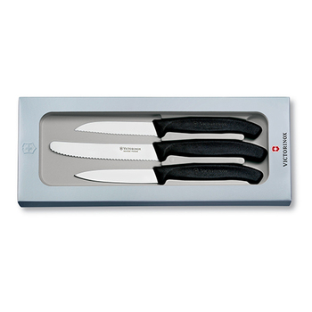 Кухонный гарнитур Victorinox SwissClassic Набор для очистки овощей 3 ножа черного цвета. ручка (8,8,11см) в подарочной упаковке.