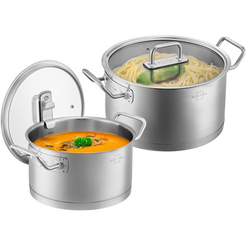 Набір каструль з нержавіючої сталі 3,5 л та 5,8 л зі скляними кришками, 2  предмети Silberthal