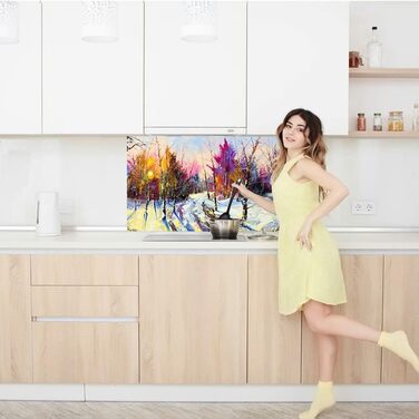 Дизайнерський кухонний фартух з алюмінієвого композиту, кухонний фартух, товщина 3 мм, 60x100 см, (Зимовий ліс)