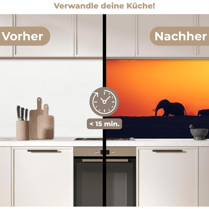 Кухонний фартух 60x80 см Самоклеючий настінний захисний екран для кухні Кухонний фартух Кухонні фасади Кухонні фартухи Кухонна стіна Вода - Пейзаж - (Слони - Захід сонця, 60 x 250 см)