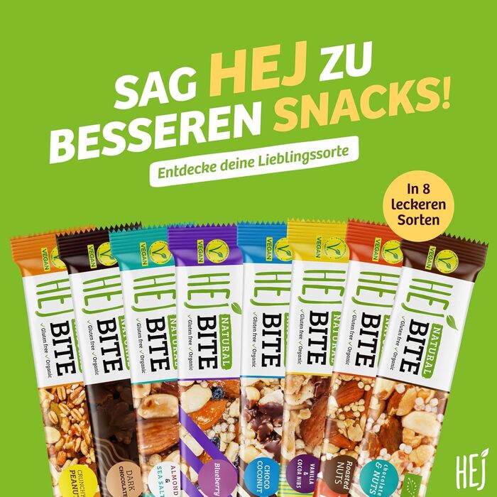 Органічні горіхові батончики HEJ Bite - Низьковуглеводна закуска з горіхами - Веганський енергетичний батончик з мигдалем, фундуком та арахісом - Без глютену - Мигдаль та морська сіль 12 x 40 г Мигдаль та морська сіль 12 шт. (упаковка з 1)