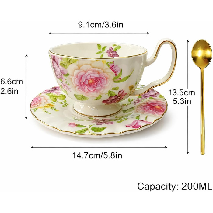 Керамічна чайна чашка з блюдцями та ложкою 200 мл AHKALVTE