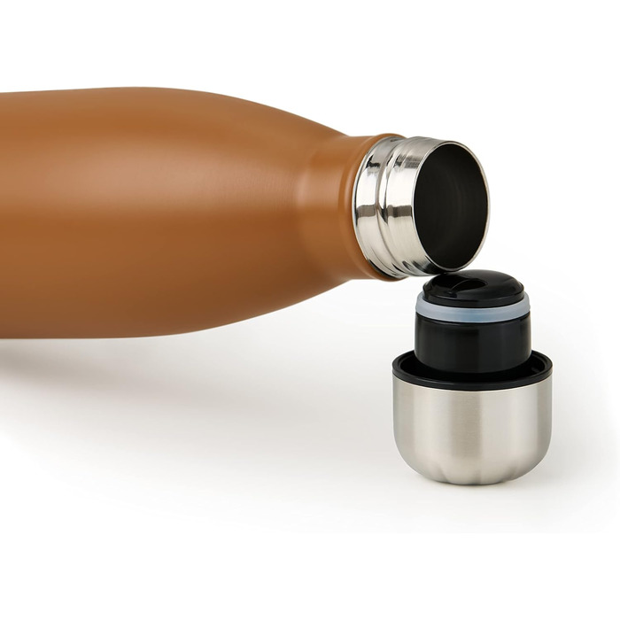 Пляшка для води Blumtal з нержавіючої сталі - Герметична ізольована пляшка - Пляшка для води без бісфенолу А для гарячих та холодних напоїв - Двостінна ізольована пляшка - Ізоляційна пляшка, стійка до іржі, дерево/срібло (16 - Гарбузова спеція - Коричнева