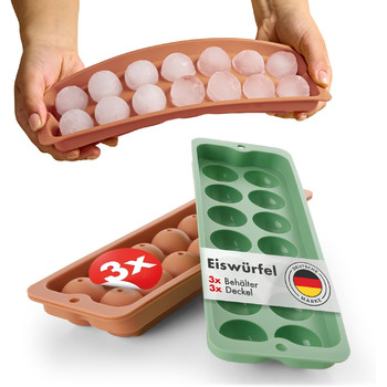 Силиконовые формочки для льда на 14 шариков XL с крышкой, набор 3 предмета, красный/зеленый Blumtal