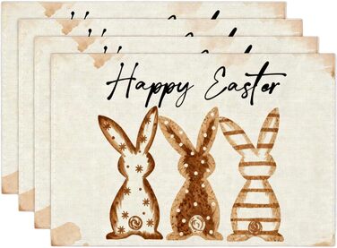 Великодні серветки &quotЩасливого Великодня&quot з коричневим кроликом, набір з 4 шт. , 32x45 см, весняний різдвяний килимок, серветки, що миються, прикраса для кухні-вечірки (коричневий, 32 x 45 см)
