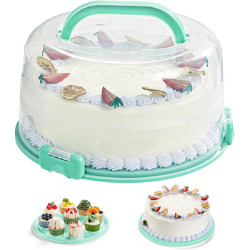 Контейнер для торта 27 см з кришкою та ручкою, зелений Lifewit