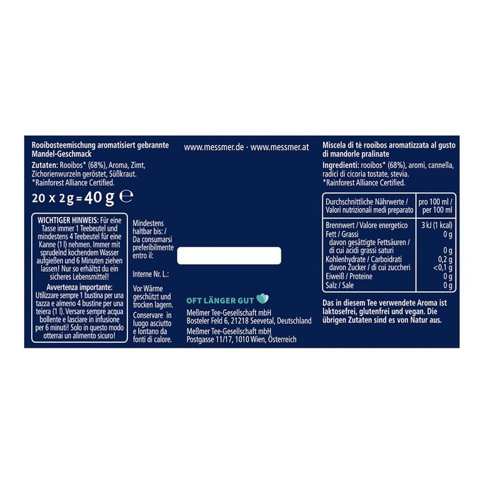 Чай Месмер - 48 чайних пакетиків 24 видів Атмосферний дизайн для демонстрації Різдвяний календар ідеально підходить як подарунок Фруктовий та трав&39яний чай (СМАЖЕНИЙ МИГДАЛЬ, 20 чайних пакетиків)