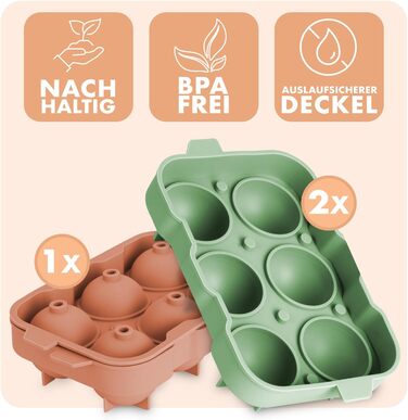 Силіконові формочки для льоду Blumtal, набір з 3 шт. - форма для льоду на 24 кубики з кришкою - силіконова форма для льоду без бісфенолу А - форма для льоду, безпечна для харчових продуктів - сіро-блакитна великі кубики (оливково-зелений червоний, сфера X