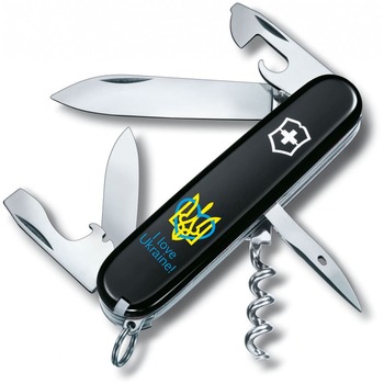 Ніж Victorinox Spartan Ukraine 91мм/12функ/чорн /Тризуб із серцем + I love Ukraine