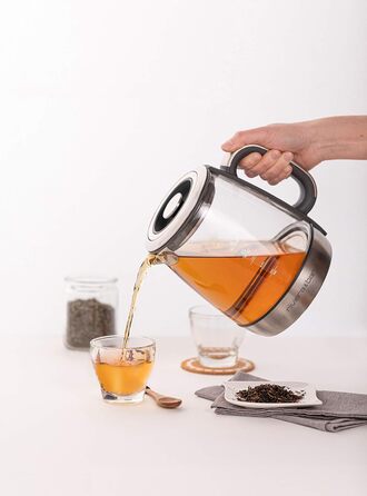 Чайник riviera&bar Cha Dao Expert з регульованою температурою, загартоване скло та нержавіюча сталь, тихий режим, оптимальне заварювання чаю, 1,5 л, 22 x 36,5 x 29,5 см