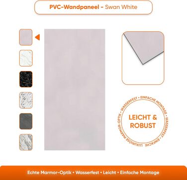 Стінові панелі IZODEKOR під мармур 60x120 см Панель для кухонного фартуха ПВХ-облицювання стін для кухні, ванної кімнати Бризкозахисний екран для кухні Водонепроникний та термостійкий (4 панелі, колір лебединий білий)