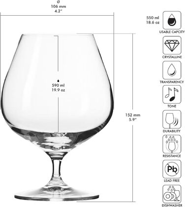 Набір келихів для бренді та коньяку 6 шт 590 мл Krosno