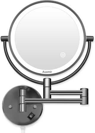 Зеркало косметическое 20 см настенное с подсветкой и 10-кратным увеличением, черное Auxmir