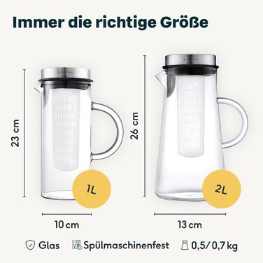 Набір із 2 скляних графинів 1 л та 2 л з вставкою для фруктів Silberthal