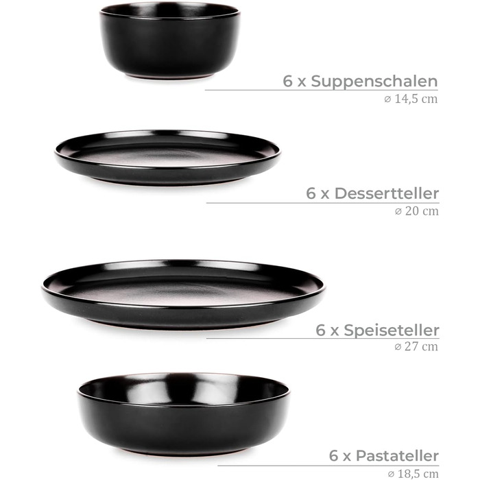 Консімо. Набір посуду Combi 6 персон Набір тарілок VICTO Modern 24 предмети Столовий сервіз - Сервіз та набори столового посуду - Комбінований сервіз 6 осіб - Сервіз для сім'ї - Столовий посуд (24 предмети, сірий / чорний / білий / чорний)