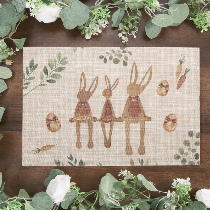 Двосторонні килимки для серветок, що миються, набір із 6 шт. , пасхальні яйця з квітами, прикраса столу з мультяшним кроликом, пасхальні, весняні, бенкетні килимки, декор для святкової вечірки, сезонні килимки, бежевий (світло-коричневий 9)