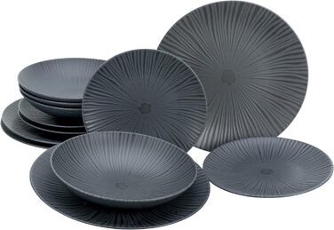 Набір тарілок на 4 персони, 12 предметів, Vesuvio Black Creatable