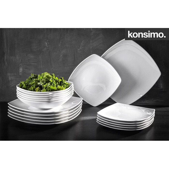 Набор посуды konsimo Combi на 12 персон Набор тарелок CARLINA Modern 36 предметов Столовый сервиз - Сервиз и наборы посуды - Комбинированный сервиз 12 персон - Сервиз для семьи - Посуда Столовая посуда (Столовый сервиз 18 дней, белый)