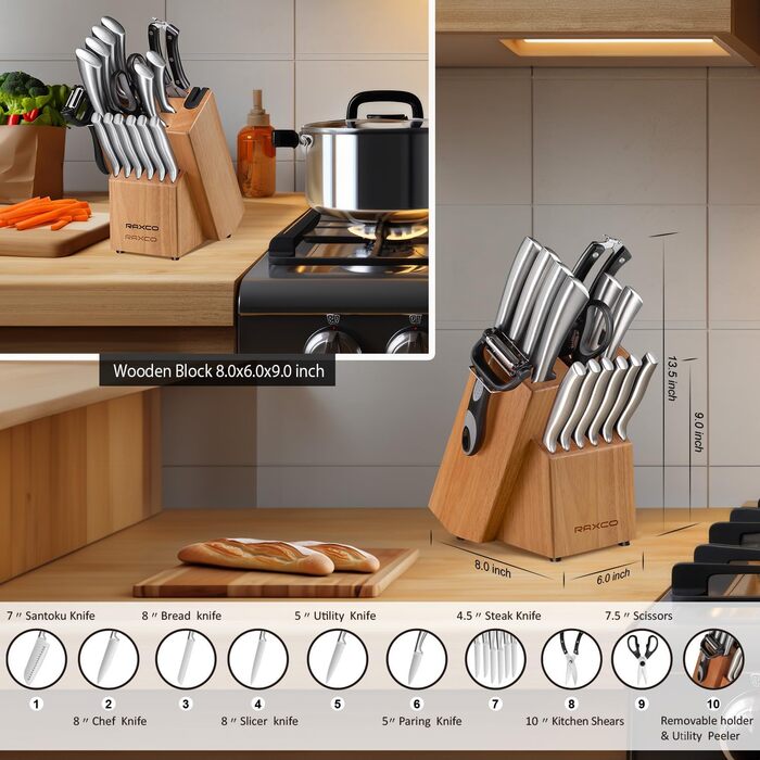 Набор ножей 18 предметов из нержавеющей стали RAXCO