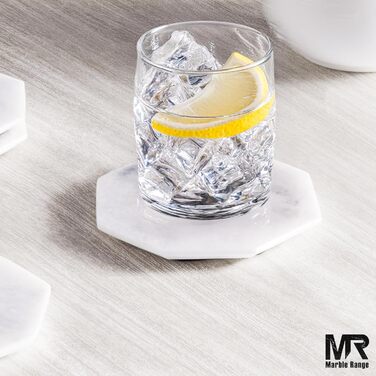 Підставки під чашки з мармуру з підставкою, 8.9 см, з оніксу, ручної роботи, для офісу, напоїв, кави та бару, на обідній стіл, набір з 6 шт. (Білі)