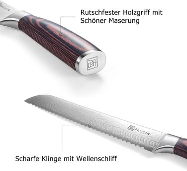 Профессиональный нож для хлеба с серейторной заточкой 20 см PAUDIN