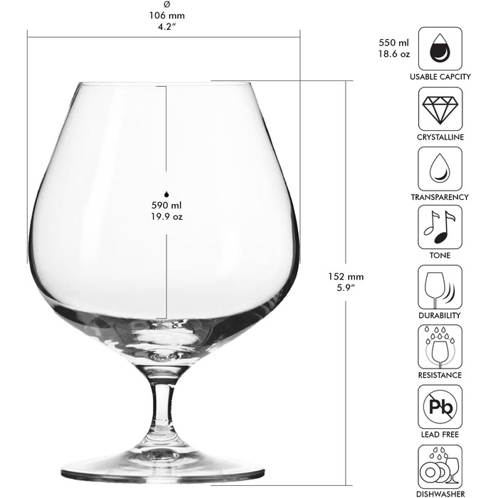 Набір келихів для бренді та коньяку 6 шт 590 мл Krosno