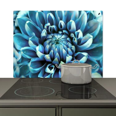 Фартух для плити, кухонний фартух, вініл, 78x52 см, декор для кухні, облицювання стіни, кришка для плити - сіро-чорний (синій - жоржина, 52,7Д x 81,6Ш см)