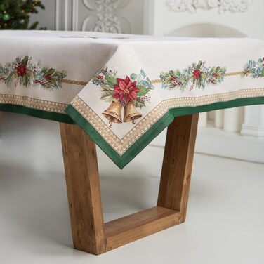 Різдвяна гобеленова скатертина Home of Christmas Скатертина на Різдво та Новий рік (Дзвіночок - Зелений (Без блискіток), 140x240 см)