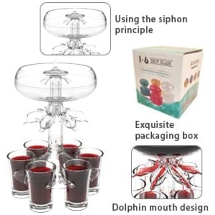 АЛЄВМУМ Набір з 6 дозаторів та підставки для шотів, багатофункціональний дозатор для бару, для наповнення рідинами, тримач для коктейлів, лікеру, шотів, інструмент для напоїв з пензликом, прозорий