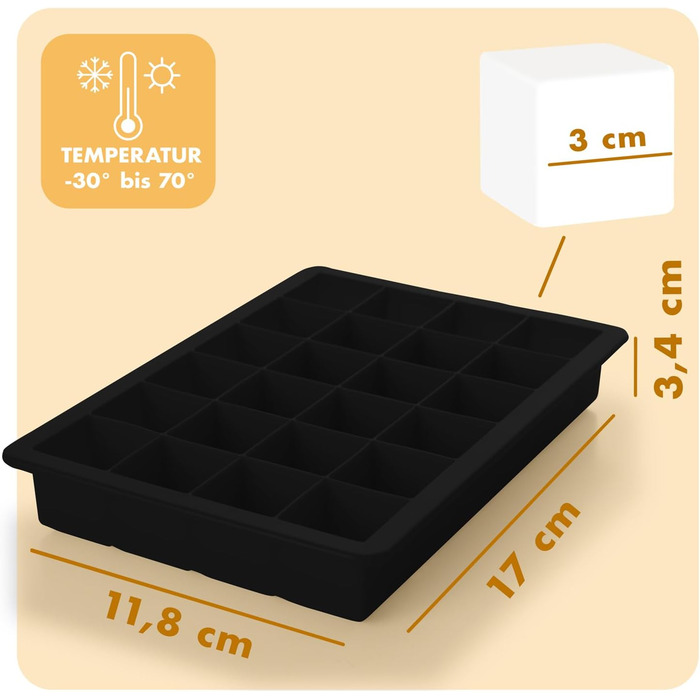Силіконові формочки для льоду Blumtal, набір з 3 шт. - форма для льоду на 24 кубики з кришкою - силіконова форма для льоду без бісфенолу А - форма для льоду, безпечна для харчових продуктів - сіро-блакитна великі кубики (чорна, великі кубики)