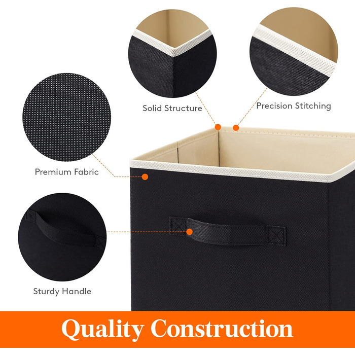 Складні кубики для зберігання Lifewit 6 шт. 18 л, середні декоративні тканинні ящики для зберігання з ручками для організації полиць шаф, 26,5 x 26,5 x 28 см, (чорний, 33x33x33 см)