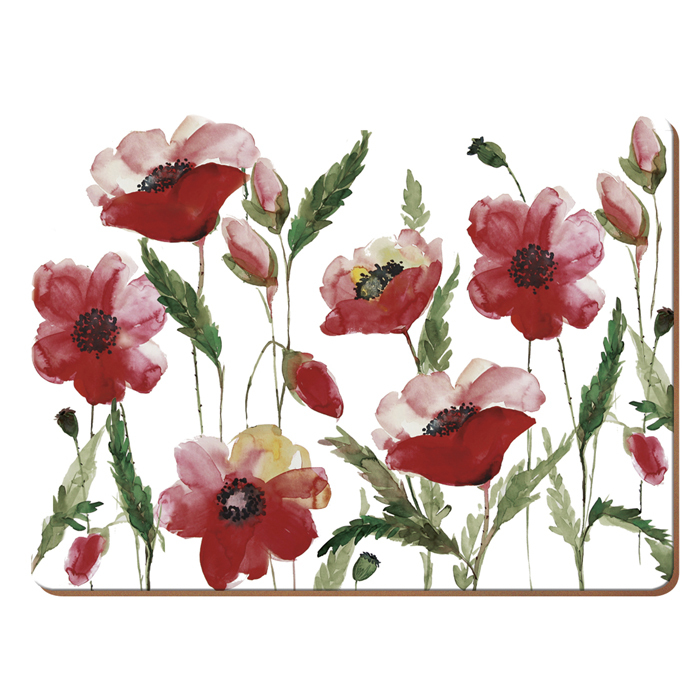 Набор пробковых подставок под тарелки CreativeTops Watercolor Poppies, 30 x 23 см, 6 шт.