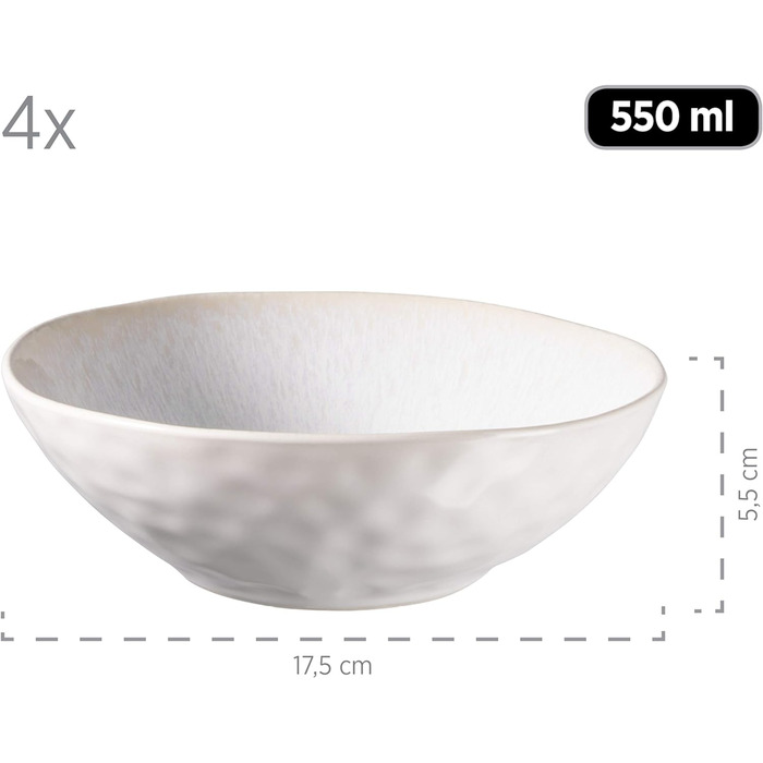 Серия MSER Frozen, Набор керамической посуды на 4 персоны, Комбинированный сервиз из 16 предметов с органическими формами, Сервиз с цветными крапинками, Керамогранит, Белый