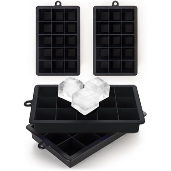 Силиконовые формочки для 15 кубиков льда 3,3 см, набор 2 предмета, черно-синий Blumtal